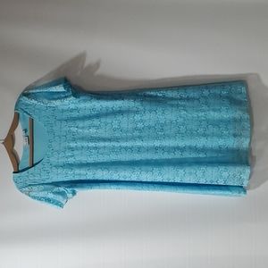 Kim Rogers Size Large~ Short Sleeve Blue Lace/ Lined Dress